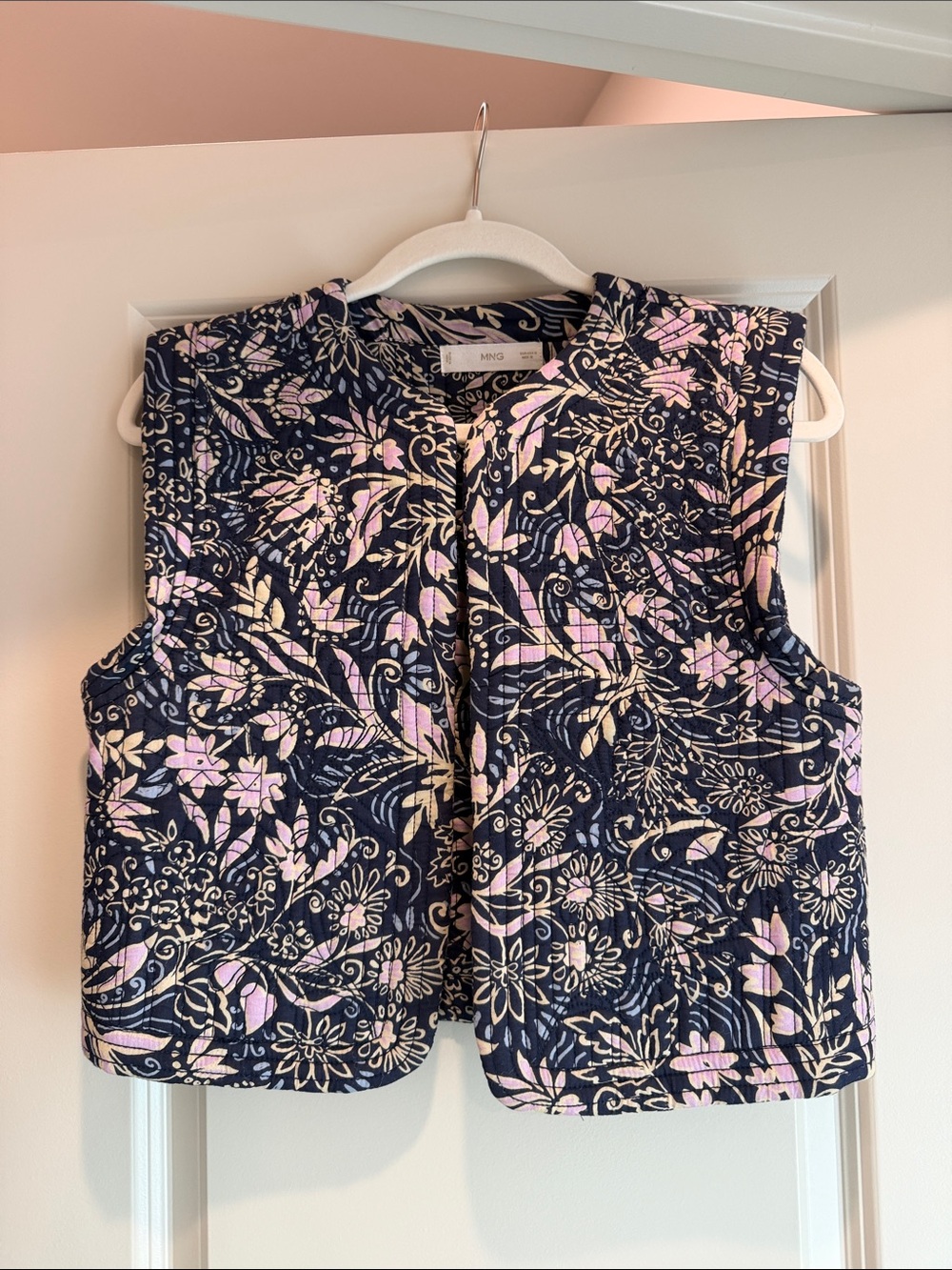 Mango Navy Floral Quilted Sleeveless Top